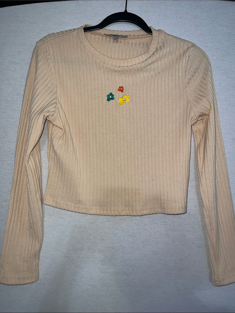Papaya Beige Ribbed Long Sleeve Crop Top